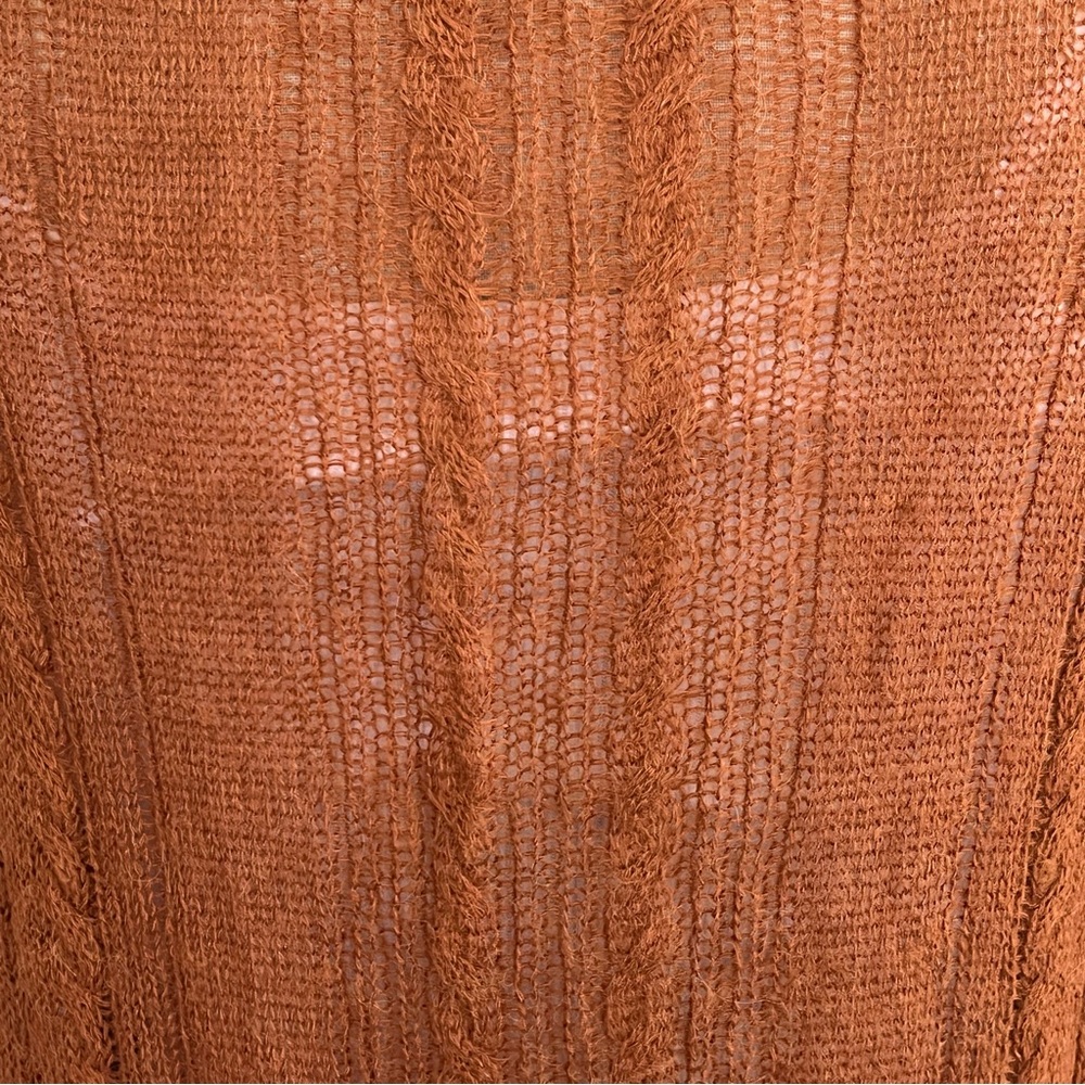 Free People Found My Friend Open Knit Waterfall Sweater Honey Rust - Picture 7 of 10